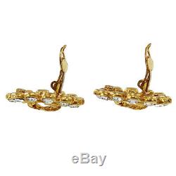 CHANEL CC Logos Rhinestone Earrings Clip-On 29 Gold France Vintage Auth #Z513 I