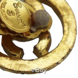 CHANEL CC Logos Rhinestone Earrings Clip-On Gold France Vintage Auth #Y247 M