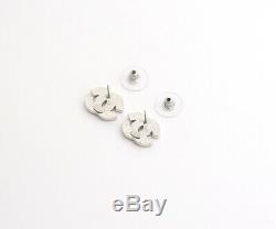 CHANEL CC Logos Rhinestone Stud Earrings Silver Tone 01P withBOX v1085