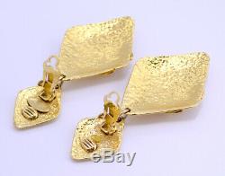 CHANEL CC Logos Rhombus Dangle Earrings Gold Tone Clips 1994 Collection v1941