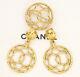 Chanel Cc Logos Round Dangle Earrings & Brooch Set Gold Tone Vintage V435