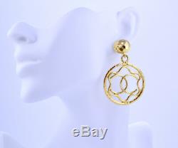 CHANEL CC Logos Round Dangle Earrings & Brooch Set Gold Tone Vintage v435