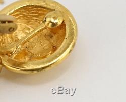 CHANEL CC Logos Round Dangle Earrings & Brooch Set Gold Tone Vintage v435