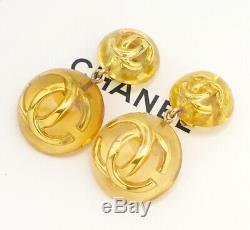 CHANEL CC Logos Round Lucite Dangle Earrings Clear & Gold 25 withBOX v1258