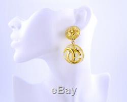 CHANEL CC Logos Round Lucite Dangle Earrings Clear & Gold 25 withBOX v1258