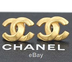 CHANEL CC Logos Stud Earrings Gold Tone 00T withBOX