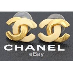 CHANEL CC Logos Stud Earrings Gold tone 00T withBOX v1468