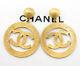 Chanel Cc Logos Sunburst Hoop Dangle Earrings Gold Clips 27 Vintage V1724