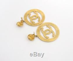 CHANEL CC Logos Sunburst Hoop Dangle Earrings Gold Clips 27 Vintage v1724