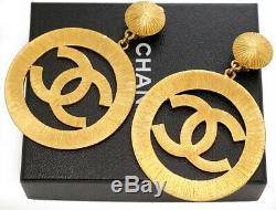CHANEL CC Logos Sunburst Hoop Dangle Earrings Gold Clips 28 Vintage