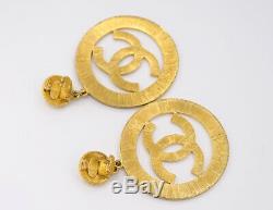CHANEL CC Logos Sunburst Hoop Dangle Earrings Gold Clips 28 Vintage