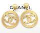 Chanel Cc Logos Sunburst Hoop Dangle Earrings Gold Clips 28 Vintage A1787