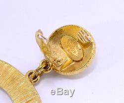 CHANEL CC Logos Sunburst Hoop Dangle Earrings Gold Clips 93P Vintage c8316