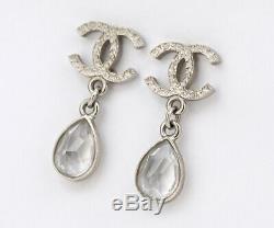 CHANEL CC Logos Teardrop Crystal Dangle Earrings Rhinestone withBOX