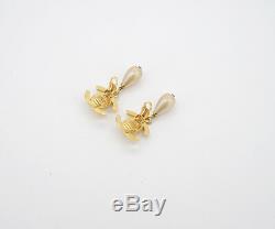 CHANEL CC Logos Turnlock Dangle Earrings Gold Tone Vintage 96P withBOX #2401