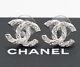 Chanel Cc Logos Twist Stud Earrings Silver & Rhinestone D18v Withbox V843