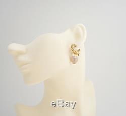 CHANEL CC Pearl Dangle Earrings Rhinestone Gold Tone Clips withBOX v1433