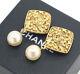 Chanel Cc Pearl Drop Dangle Earrings Gold Tone Clips Vintage Withbox V1234
