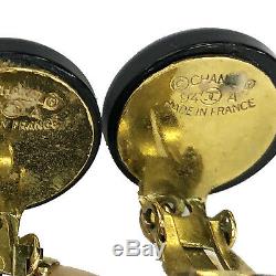 CHANEL CC Pearl Earrings Clip-On Gold Black 94A France Vintage Authentic #S965 M