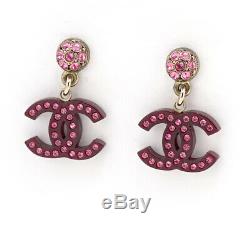 CHANEL CC Pink Stones Stud Earrings Bordeaux tone 08A withBOX v1081