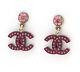 Chanel Cc Pink Stones Stud Earrings Bordeaux Tone 08a Withbox V1081