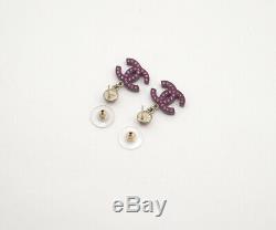 CHANEL CC Pink Stones Stud Earrings Bordeaux tone 08A withBOX v1081