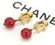 Chanel Cc Red Gripoix Stone Dangle Earrings Gold Tone 07a Withbox V736