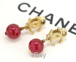 CHANEL CC Red Gripoix stone Dangle Earrings Gold tone 07A withBOX v736