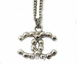 CHANEL CC Rhinestone Chain Necklace France Auth Silver-Tone