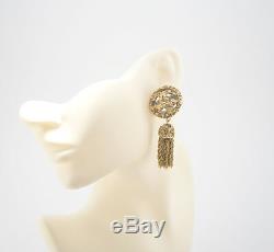 CHANEL CC Tassel Fringe Dangle Earrings Gold Clips 93A withBOX Vintage #1424