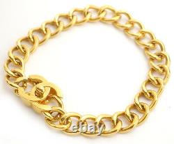 CHANEL CC Turn Lock Thick Chain Necklace Gold Tone Vintage Auth RARE #574