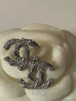 CHANEL CC logo Silver tone Swirl Mini Earrings