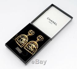 CHANEL CC logos Birdcage Dangle Earrings Gold tone Clip-On 29 withBOX