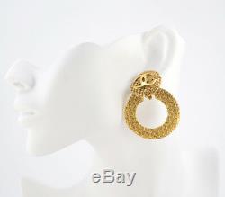CHANEL CC logos Hoop 2 way Dangle Earrings Gold Clips 29 Vintage withBOX #1945