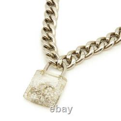 CHANEL Cadena Heart Padlock Lucite Pendant Necklace Silver-tone