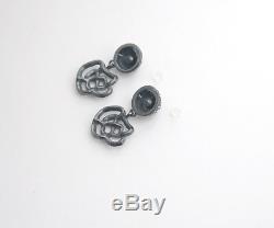 CHANEL Camellia Dangle Earrings Black Gunmetal 00A withBOX v848