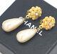 Chanel Camellia Flower Pearl Dangle Earrings Gold Clips Vintage 93a Withbox #722