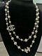 Chanel Classic Cc Logo Crystal Square Diamond Pale Gold Pearl 24 Long Necklace