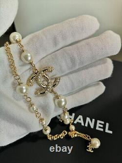 CHANEL Classic Gold CC Logo Pendant Pearl 17.5 Inch Short Necklace