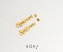 CHANEL Clover Drop Dangle Earrings Gold tone 96P withBOX #2451