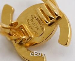 CHANEL Crystal Turn Lock Earrings 0.8 0.7 Gold Rhinestone Clips 96A v861