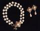 Chanel Double Faux Pearl Strand Gold Choker Collar Necklace Teardrop Earrings