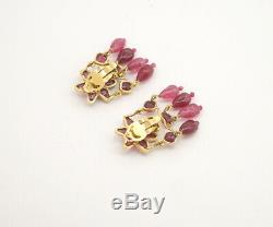 CHANEL Flower dangle Earrings Bordeaux Stone Gold Clips withBOX RARE v1268