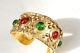 Chanel Gripoix 1990s Beautiful Byzantine Gold Plated Cuff Bracelet Red And Green