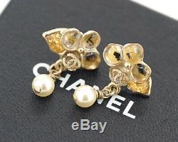 CHANEL Gripoix Camellia Dangle Earrings CC Logos withBOX v667