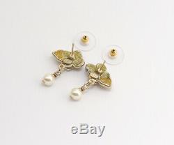 CHANEL Gripoix Camellia Dangle Earrings CC Logos withBOX v667