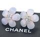 Chanel Gripoix Camellia Flower Stud Earrings Pale Purple Vintage Withbox V1345