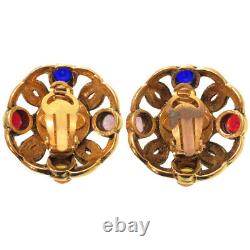 CHANEL Gripoix Glass Stone Gold Earrings Vintage Multi-Color Gold-tone Auth