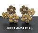 Chanel Gripoix Stone Camellia Earrings Gold Clips Withbox #2296