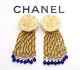 Chanel Gripoix Stone Chandelier Drop Earrings Gold Tone Cc Coin Withbox V1289